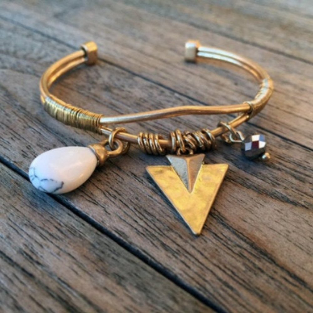Gold Arrowhead Bangle Bracelet with Gemstones